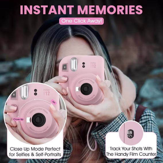 Fujifilm Instax Mini 12 Anlık Fotoğraf Makinesi/Minimate Özel Kılıf/10 Sayfa  Pembe