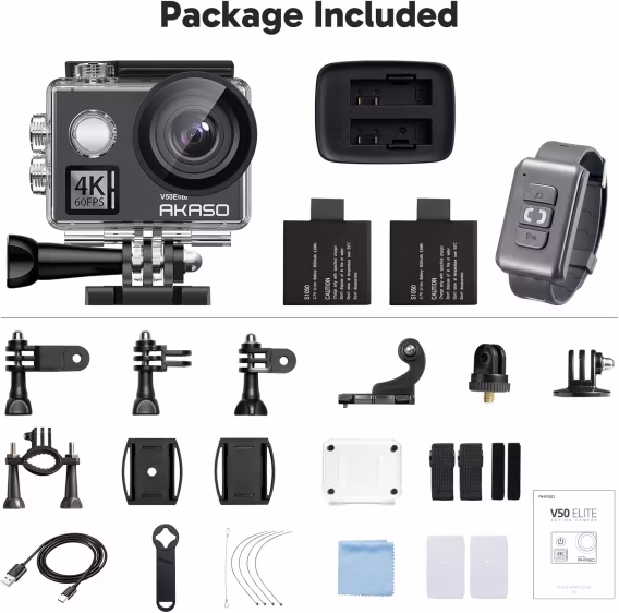 AKASO V50 Elite 4K60fps Dokunmatik Ekran WiFi Su Geçirmez Aksiyon Kamerası