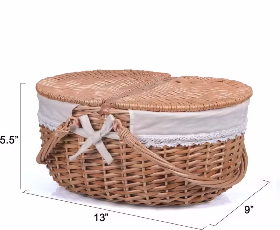 Rurality Dokuma Gövdeli Kapaklı Hasır Piknik Sepeti 