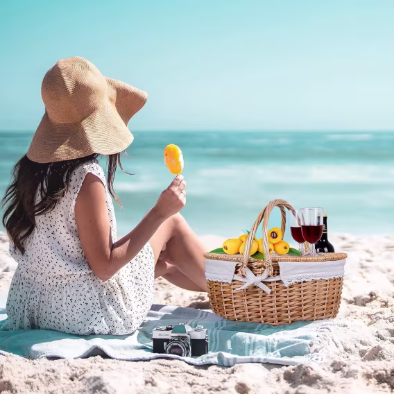 Rurality Dokuma Gövdeli Kapaklı Hasır Piknik Sepeti 