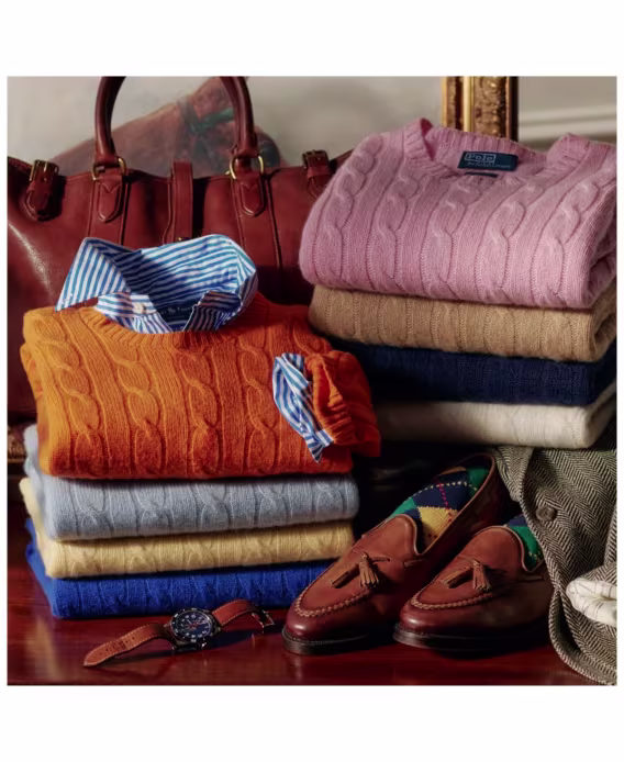 Polo Ralph Lauren Kaşmir Kablo Örgü Yuvarlak Yaka Kazak