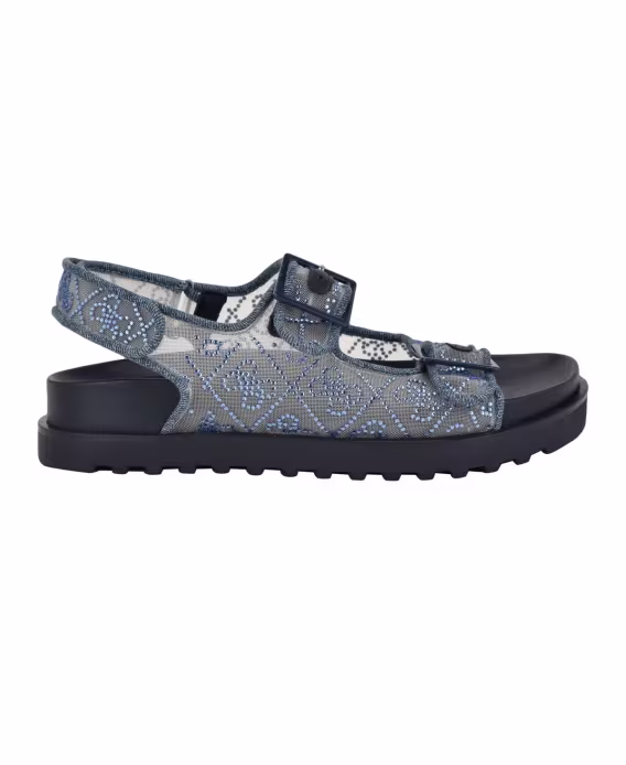 GUESS Kadın Frella Two Band Embellished Footbed Sandalet