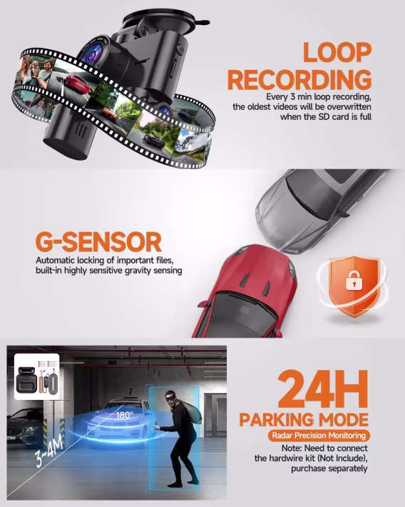 HUPEJOS V7 4 Kanal 360° Dörtlü Araba Kamerası (FHD 1080P)