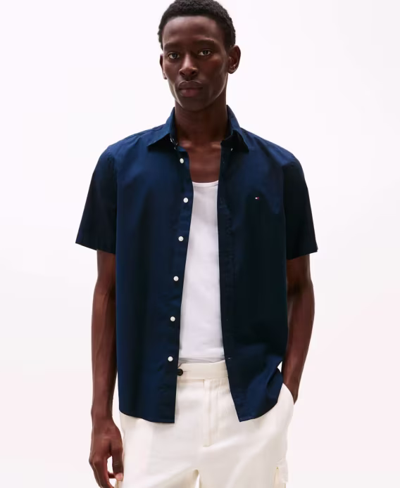 Tommy Hilfiger Kısa Kollu Flex Poplin Regular Fit Erkek Gömlek