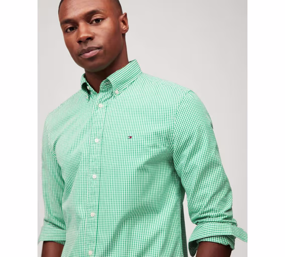 Tommy Hilfiger Erkek Flex Gingham Check Düğmeli Poplin Gömlek