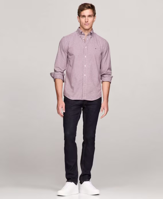 Tommy Hilfiger Erkek Flex Gingham Check Düğmeli Poplin Gömlek