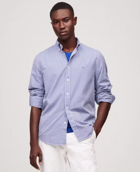 Tommy Hilfiger Erkek Flex Gingham Check Düğmeli Poplin Gömlek