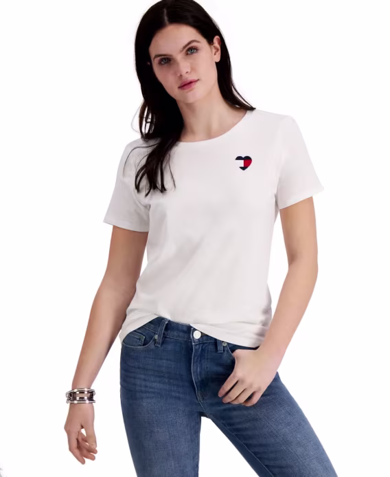 Tommy Hilfiger Kadın Embroidered Kalp Logolu Tişört