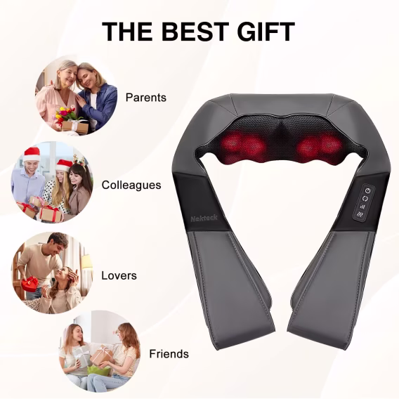 Nekteck Shiatsu Boyun ve Sırt Masaj Aleti Yatıştırıcı Isı  Gri