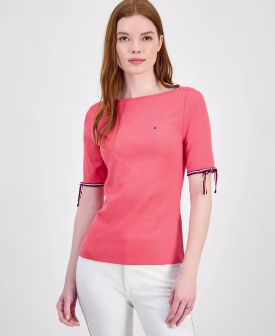 tommy-hilfiger-kadin-pamuklu-tekne-yaka-kravat-kollu-tisort-v-953187