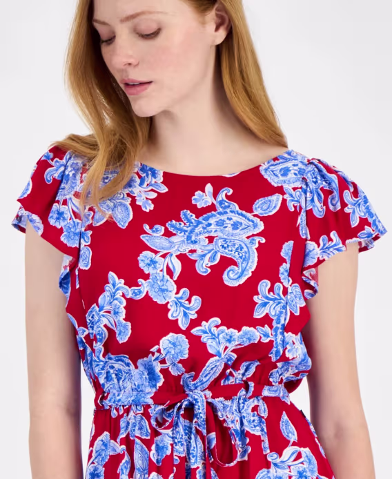 Tommy Hilfiger Kadın Baskılı Fırfırlı Kollu Peplum Üst