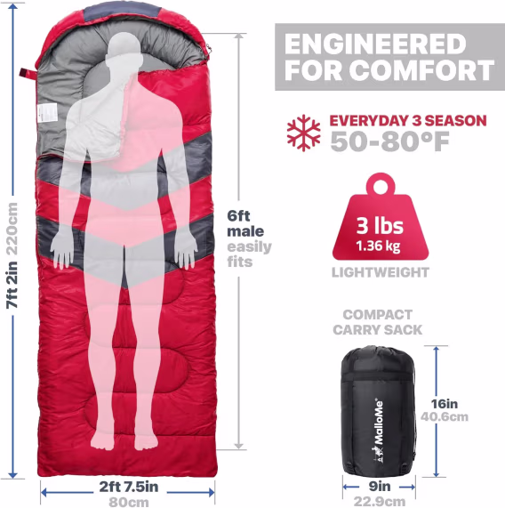 MalloMe  Yetişkinler için Soğuk Hava ve Sıcak Uyku Tulumları