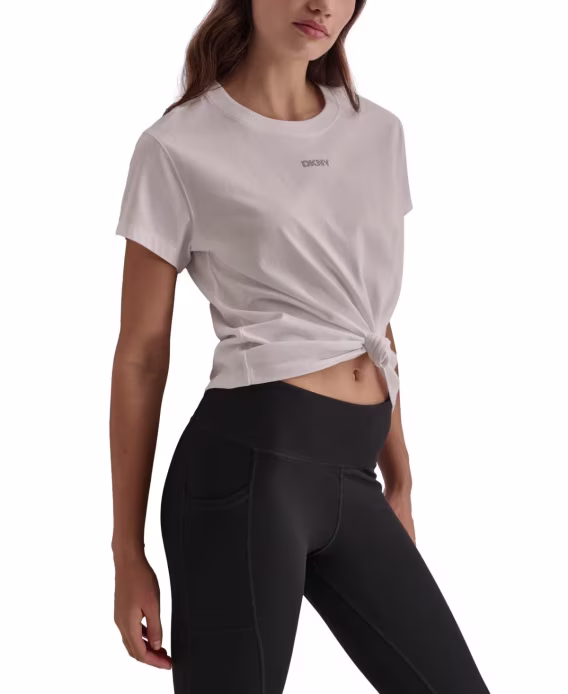 DKNY Sport Kadın Pamuklu Stud Logo Düğüm Önlü Tişört