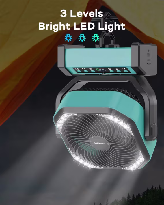 AMACOOL LED Işıklı Pilli Kamp Fanı