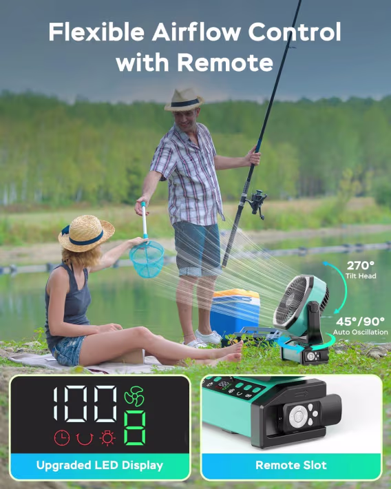 AMACOOL LED Işıklı Pilli Kamp Fanı