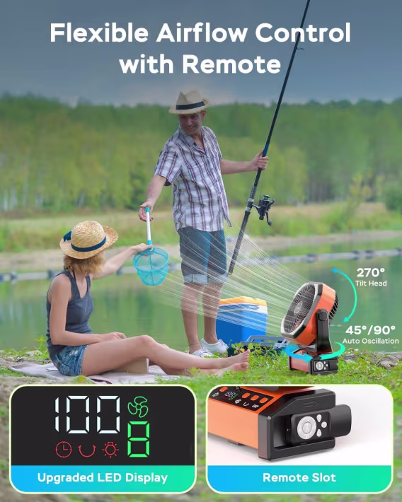 AMACOOL LED Işıklı Pilli Kamp Fanı