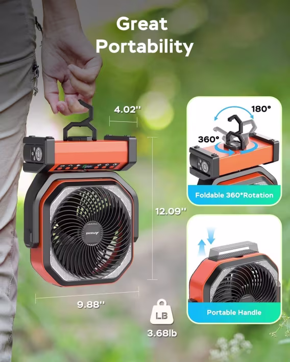 AMACOOL LED Işıklı Pilli Kamp Fanı