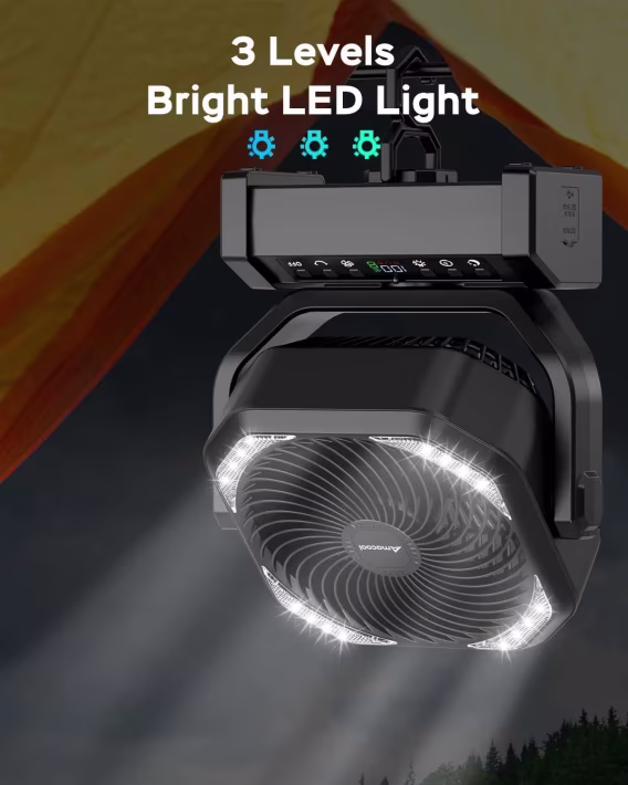 AMACOOL LED Işıklı Pilli Kamp Fanı