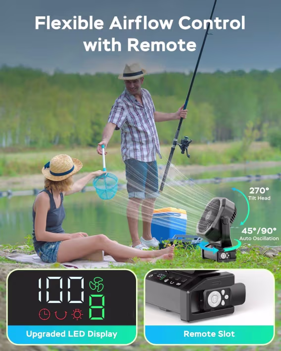 AMACOOL LED Işıklı Pilli Kamp Fanı