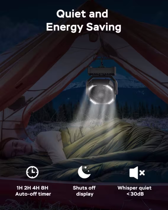 AMACOOL LED Işıklı Pilli Kamp Fanı