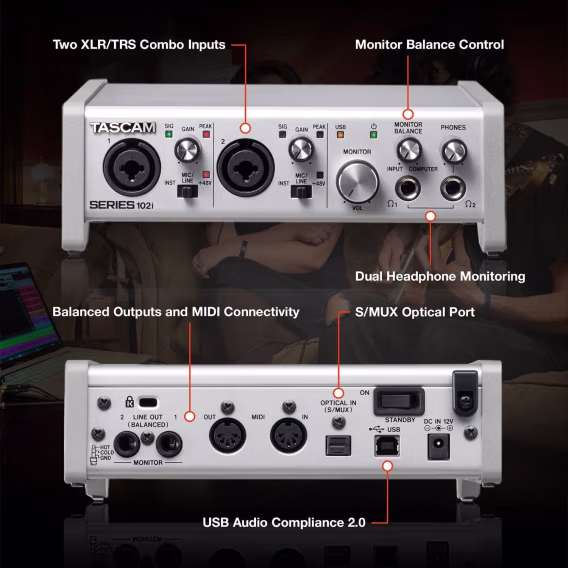 Tascam SERIES 102i MIDI 10 Giriş/2 Çıkış USB Ses Arabirimi 