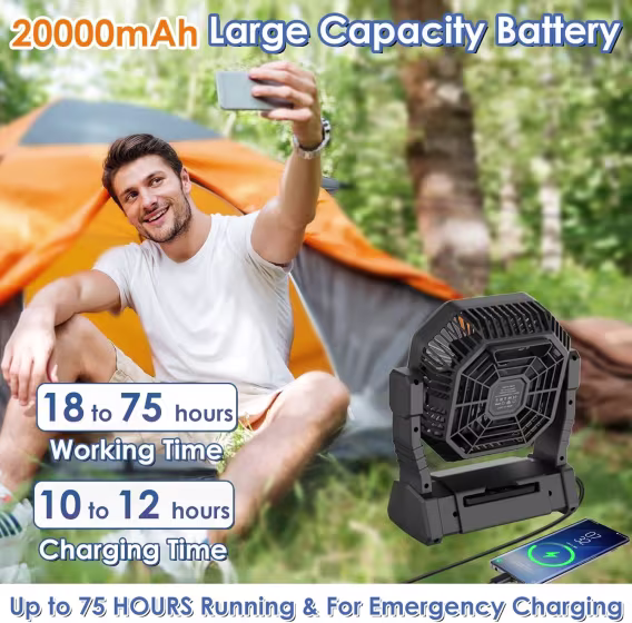 COZII 20000mAh Şarj Edilebilir Kamp Fanı