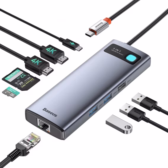 Baseus Laptop Docking Station Dual 9'u 1 Arada USB C Hub