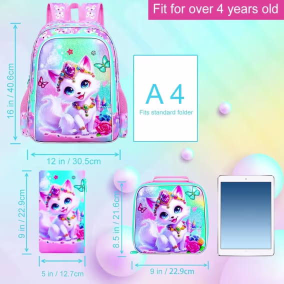 FTJCF Kız Çocuk Unicorn Sırt Çantası 3'lü