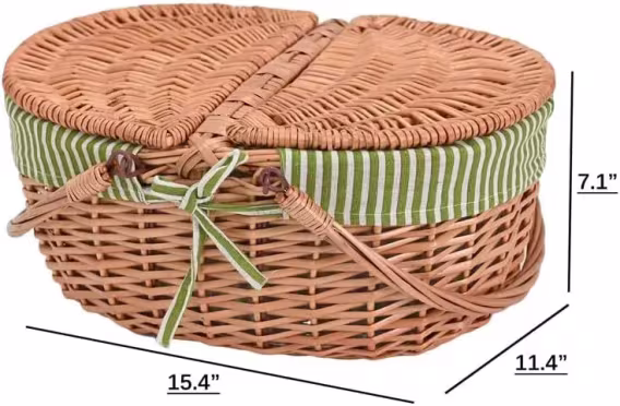 Rurality Dokuma Gövdeli Kapaklı Hasır Piknik Sepeti 