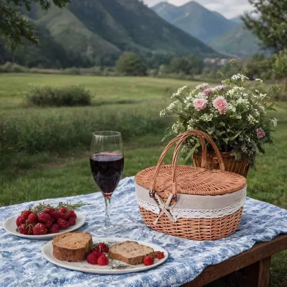 Rurality Dokuma Gövdeli Kapaklı Hasır Piknik Sepeti 