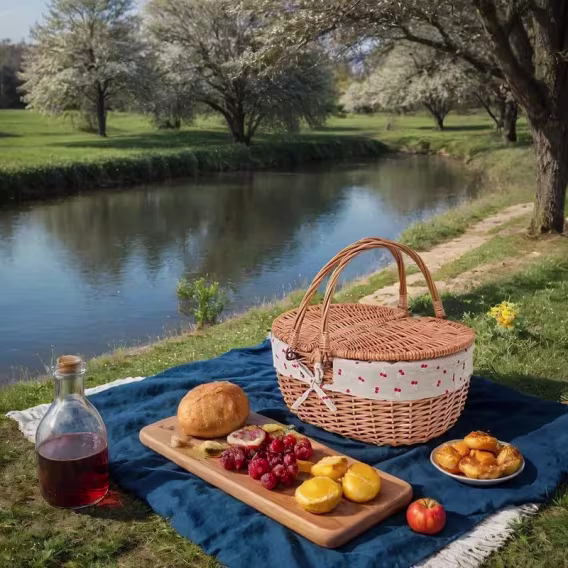 Rurality Dokuma Gövdeli Kapaklı Hasır Piknik Sepeti 