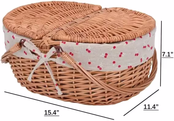 Rurality Dokuma Gövdeli Kapaklı Hasır Piknik Sepeti 