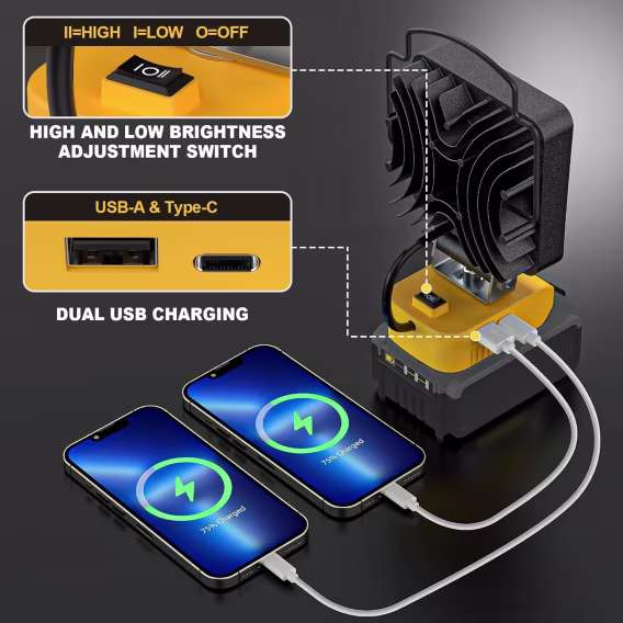  MtiolHig Dewalt Batarya için Kablosuz LED Çalışma Işığı