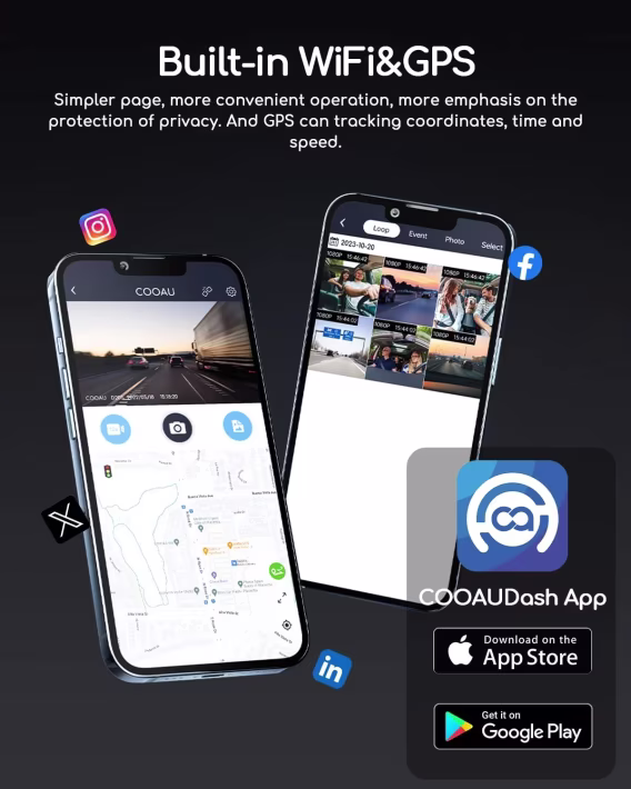 COOAU Araç Kamerası Ön ve İç Kamera 1080P