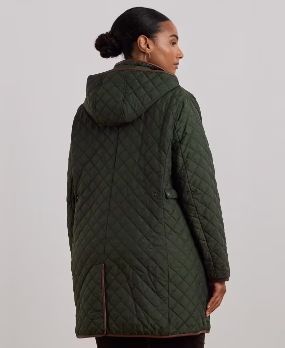 Lauren Ralph Lauren Kadın Quilted FauxSuede-Trim Kapüşonlu Mont - Büyük Beden