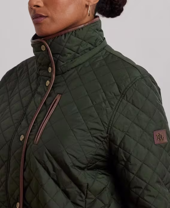 Lauren Ralph Lauren Kadın Quilted FauxSuede-Trim Kapüşonlu Mont - Büyük Beden