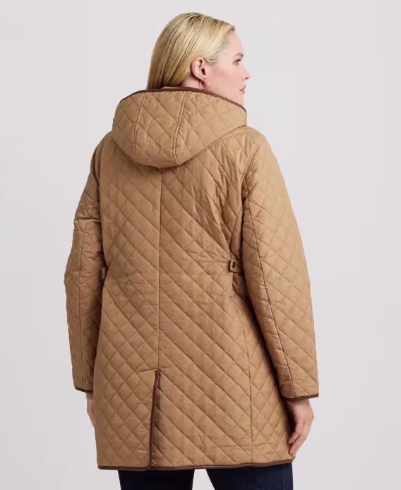 Lauren Ralph Lauren Kadın Quilted FauxSuede-Trim Kapüşonlu Mont - Büyük Beden