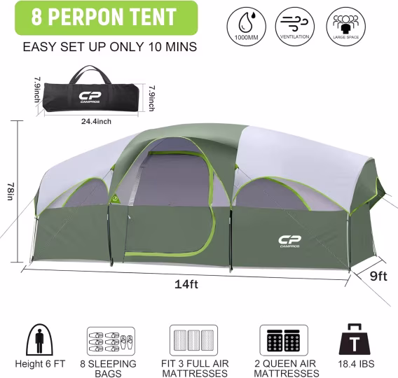 CAMPROS CP 8 Kişilik Kamp Çadırları