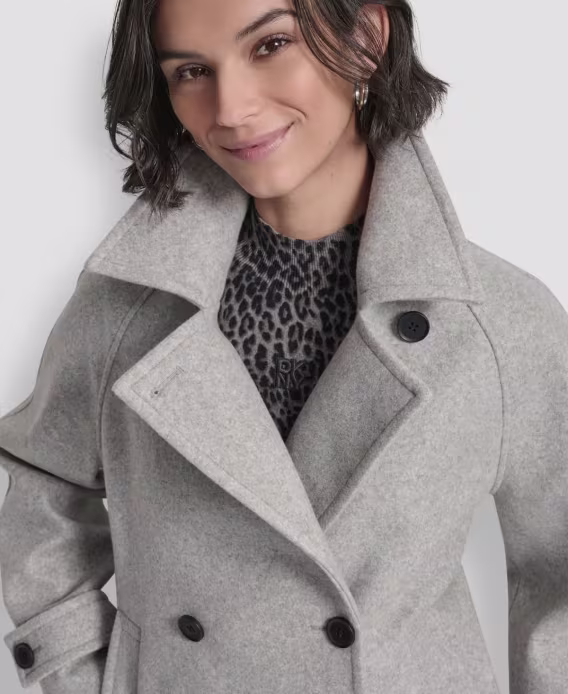 DKNY Kadın Kısa Çift Sıralı Yakalı Mont