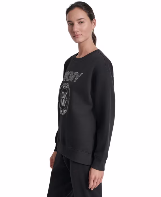 DKNY Sport Kadın Madalyon Logolu Yuvarlak Yaka Sweatshirt