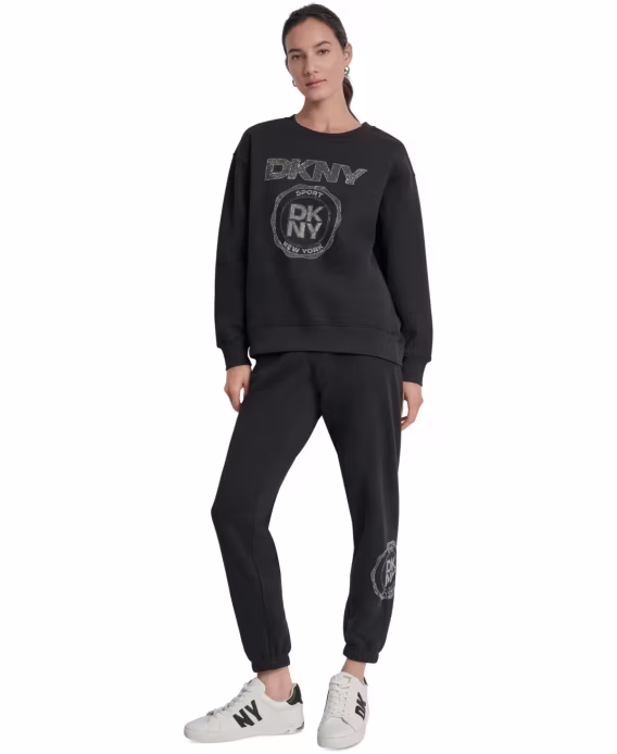 DKNY Sport Kadın Madalyon Logolu Yuvarlak Yaka Sweatshirt