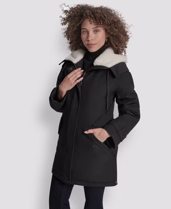 DKNY Kadın Suni Kürk Astarlı Kapüşonlu Softshell Mont