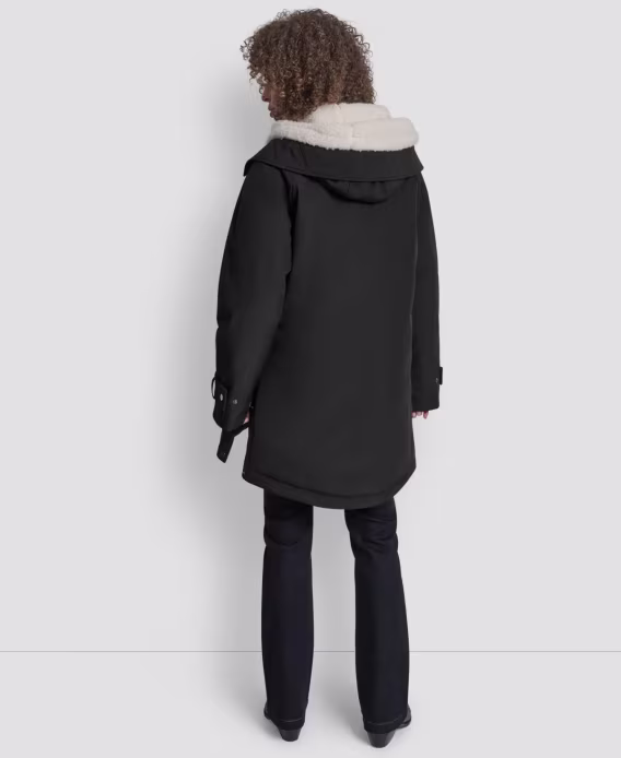 DKNY Kadın Suni Kürk Astarlı Kapüşonlu Softshell Mont