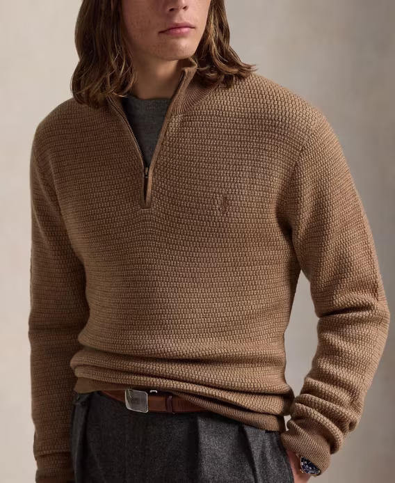 Polo Ralph Lauren Erkek Yıkanabilir Yünlü Çeyrek Fermuarlı Kazak