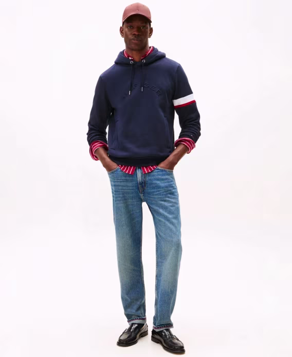 Tommy Hilfiger Erkek Çizgili Kollu Kapüşonlu Sweatshirt