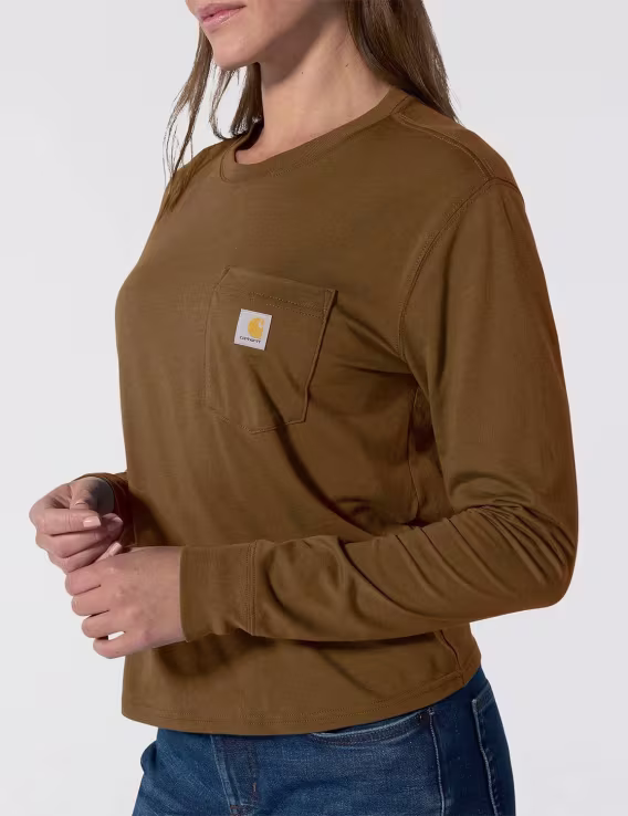 Carhartt Kadın Tencel Fiber Serisi Loose Fit Uzun Kollu Cepli Tişört
