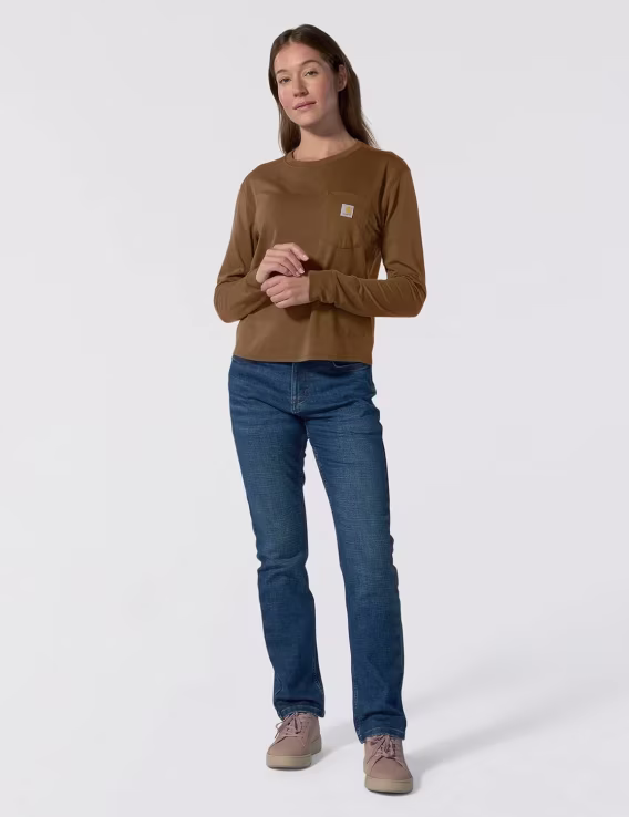 Carhartt Kadın Tencel Fiber Serisi Loose Fit Uzun Kollu Cepli Tişört