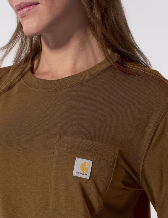 Carhartt Kadın Tencel Fiber Serisi Loose Fit Uzun Kollu Cepli Tişört