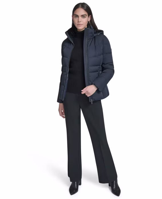 Calvin Klein Kadın Suni Kürk Astarlı Kapşonlu Şişme Mont