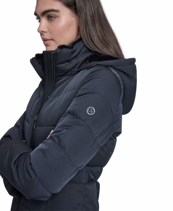 Calvin Klein Kadın Suni Kürk Astarlı Kapşonlu Şişme Mont